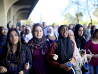 Students chant while marching at a rally against Islamophobia at San Diego State University in San Diego, California, November 23, 2015.  REUTERS/Sandy Huffaker - RTX1VIPU